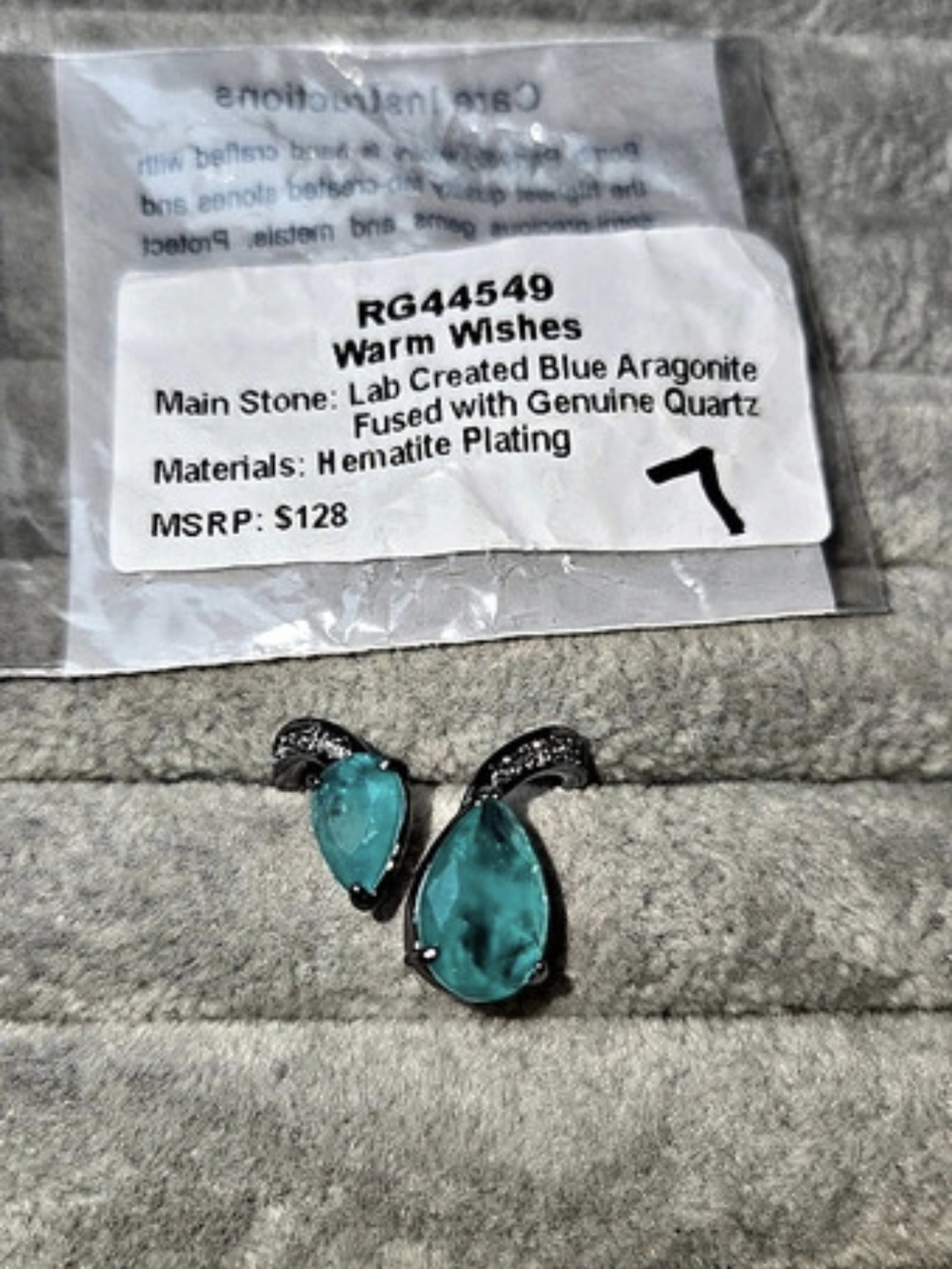 New Size 7 Blue Aragonite & Genuine Quartz Hematite Plating Bomb Party Ring